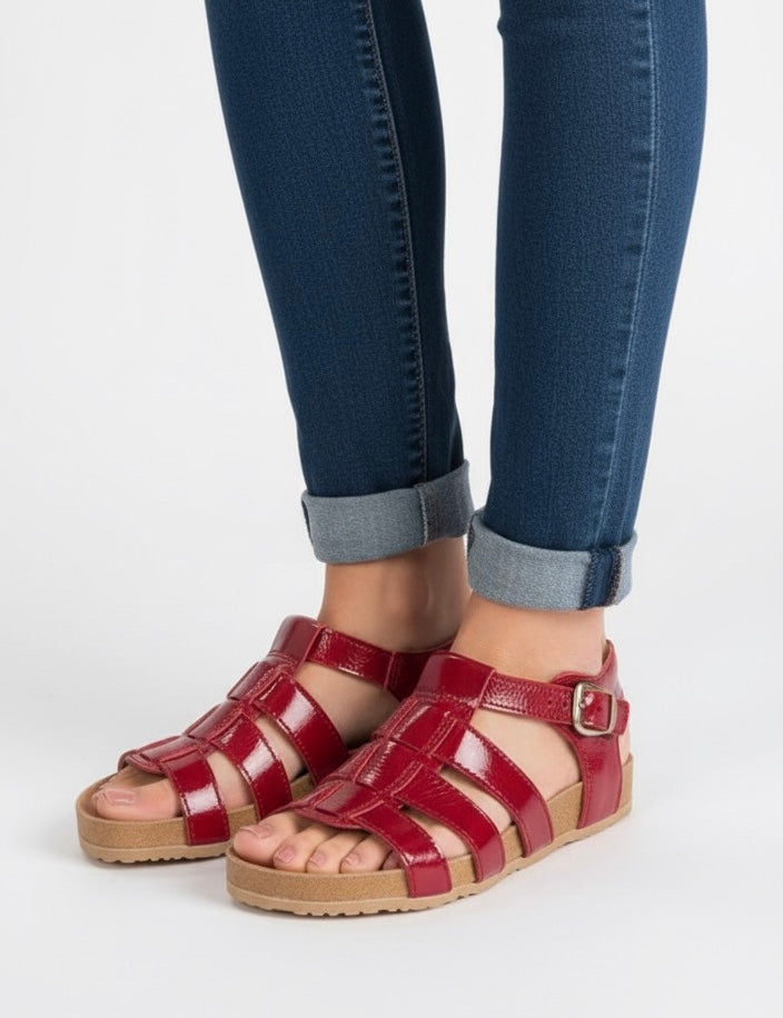 1Sandalia 3 correas cuero richatto rojo - juanfranko zapatos