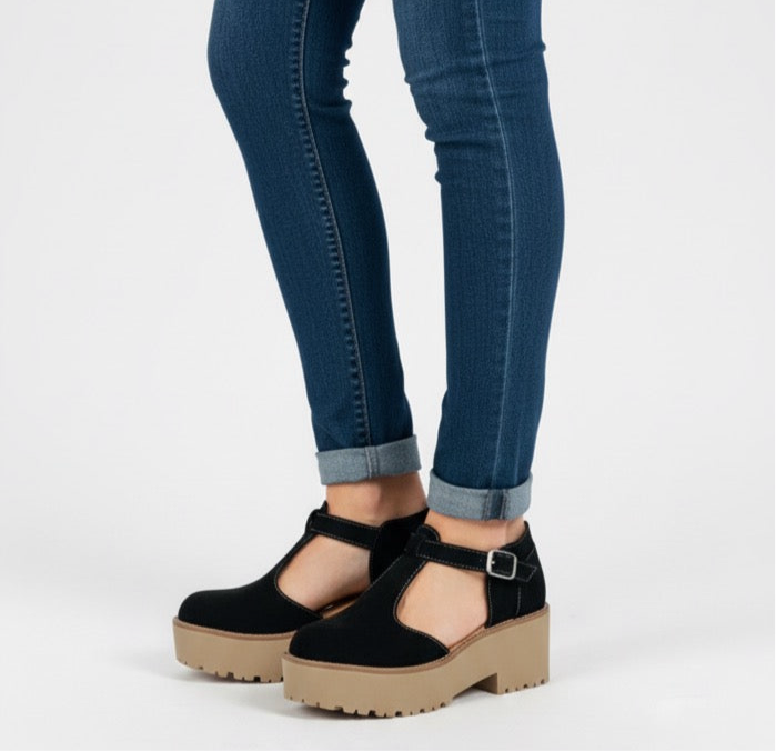 Zapato abierto primavera suela 6.5 cm cuero reno negro - juanfranko zapatos