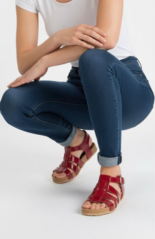 1Sandalia 3 correas cuero richatto rojo - juanfranko zapatos