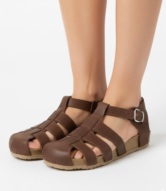 1sandalia de cuero con punta franciscana baja - juanfranko zapatos