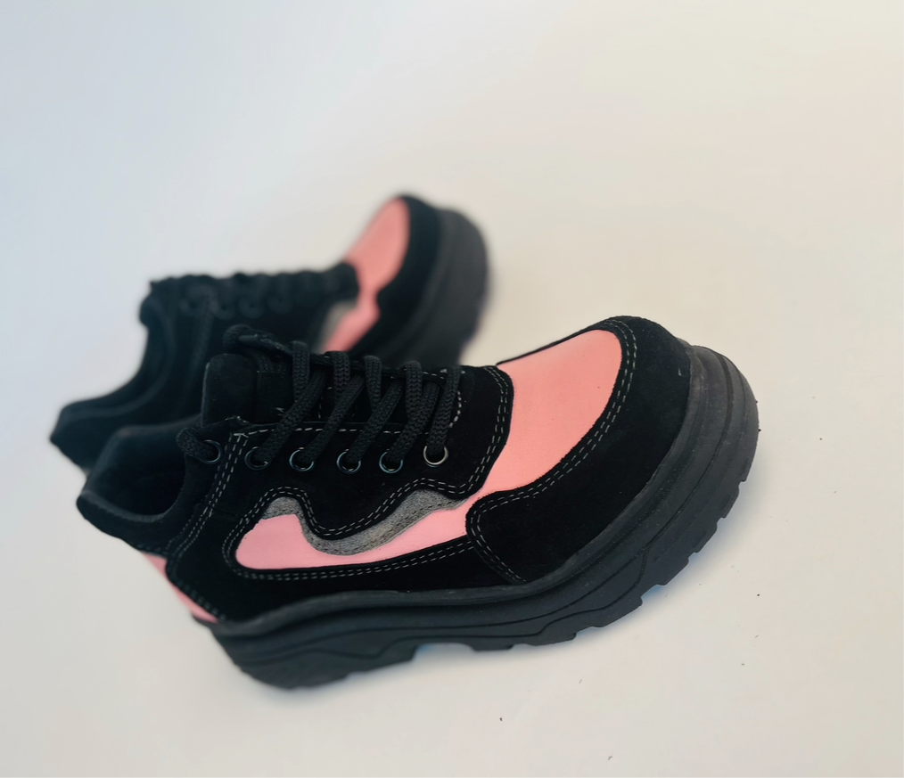 Zapatilla de Cuero Negro Rosa Mujer Black Pink - Suela Goma Badana Natural