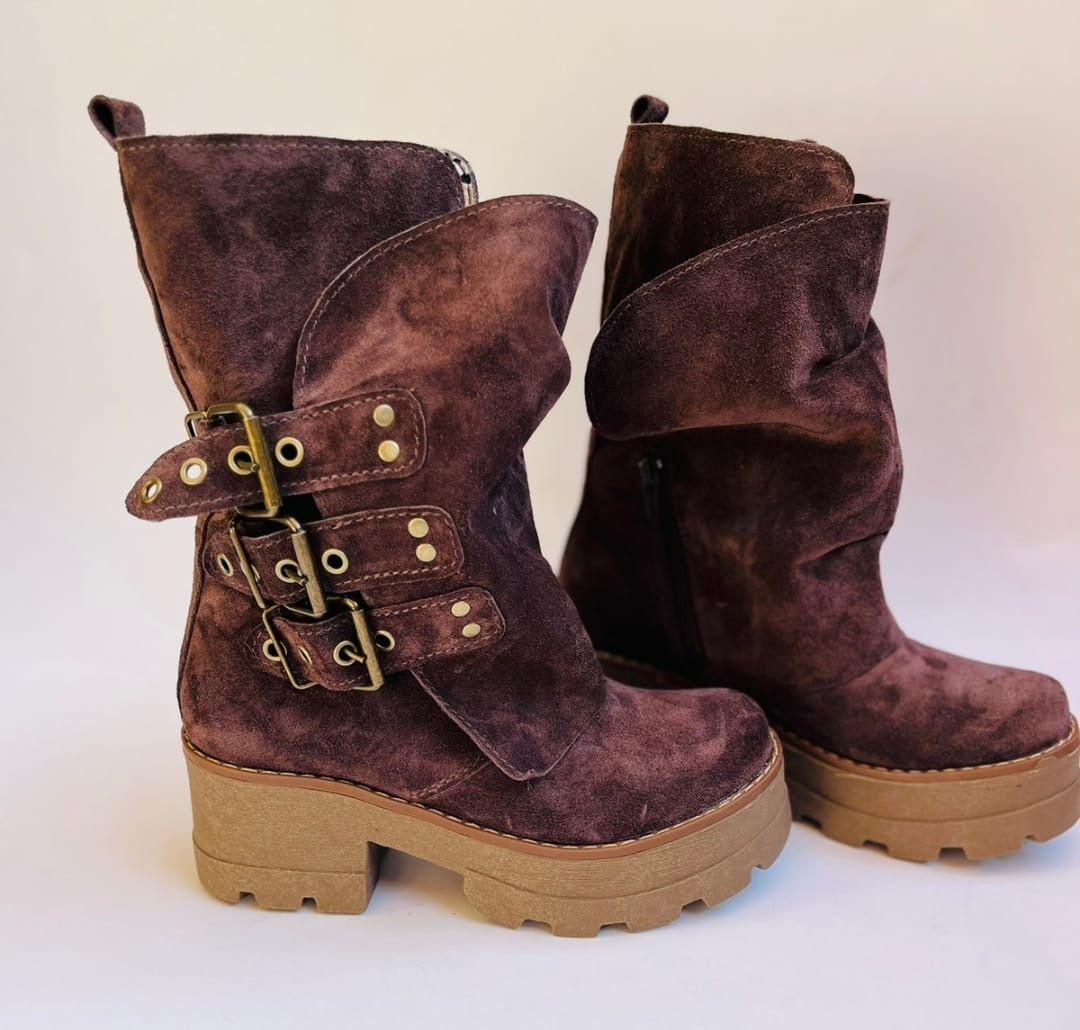Bota de cuero reno Perla Brown pl 6'5 - juanfranko zapatos