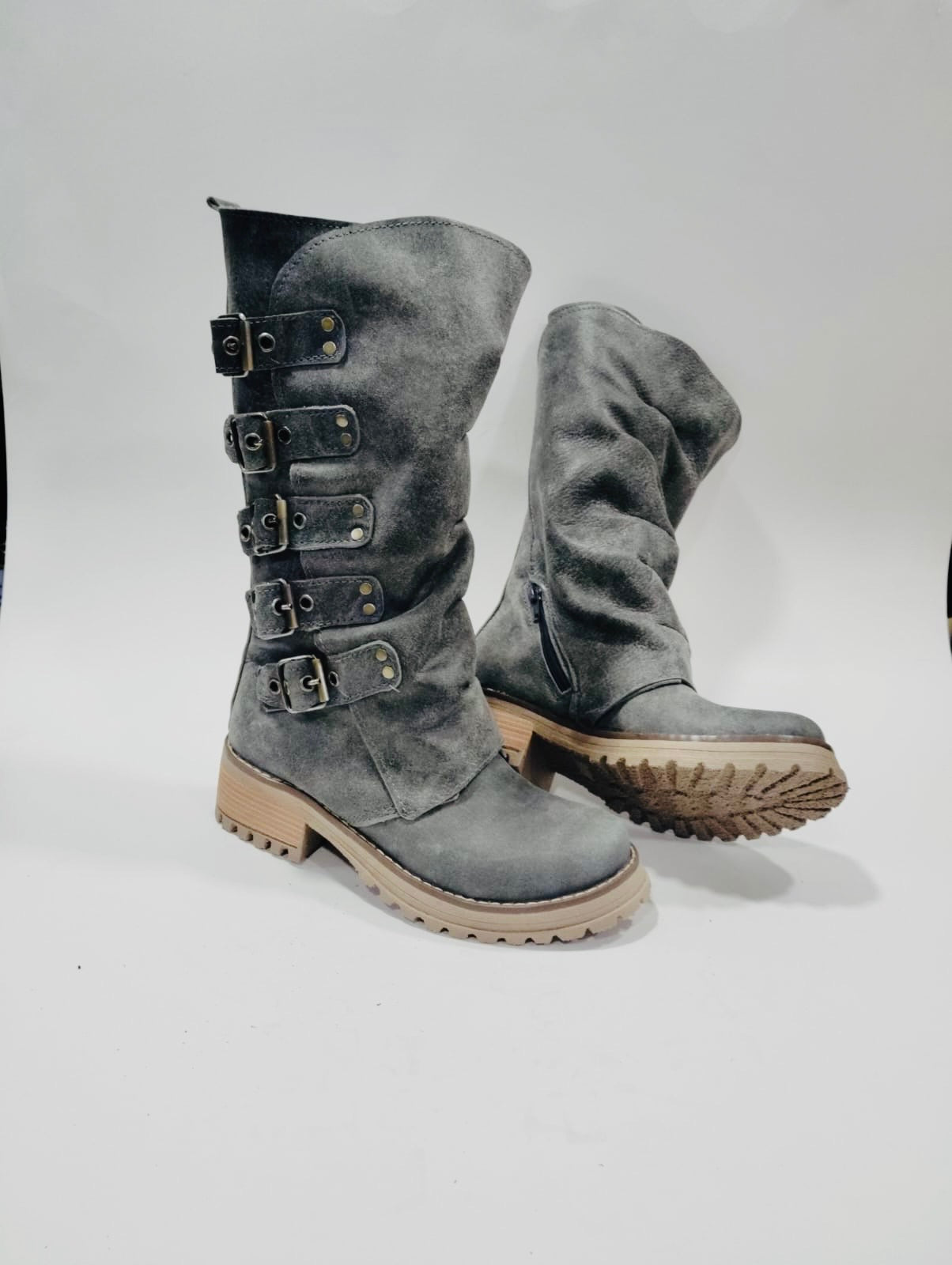 Bota perla gris edición especial 35 cm 5 hebillas premium - juanfranko zapatos