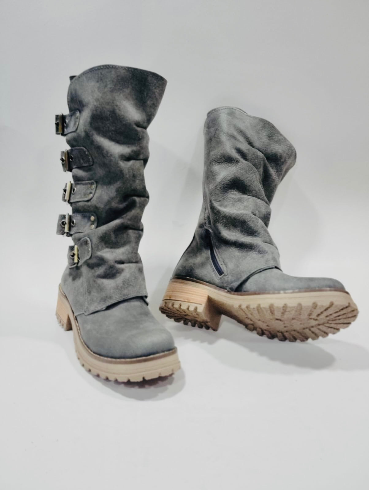 Bota perla gris edición especial 35 cm 5 hebillas premium - juanfranko zapatos
