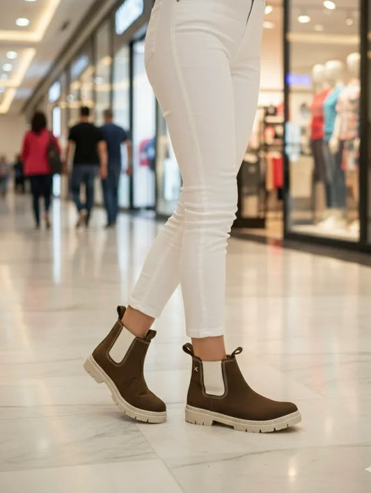 Botin cuero chelsea suela baja color hueso