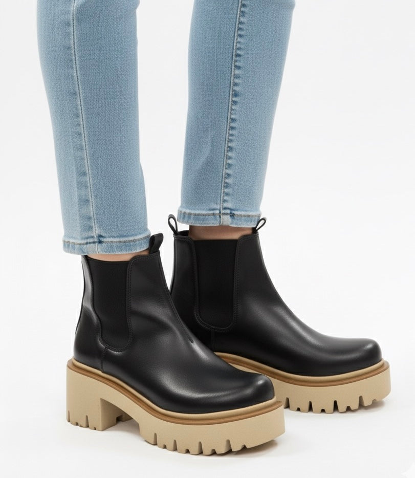 Botin de cuero chelsea elástico black