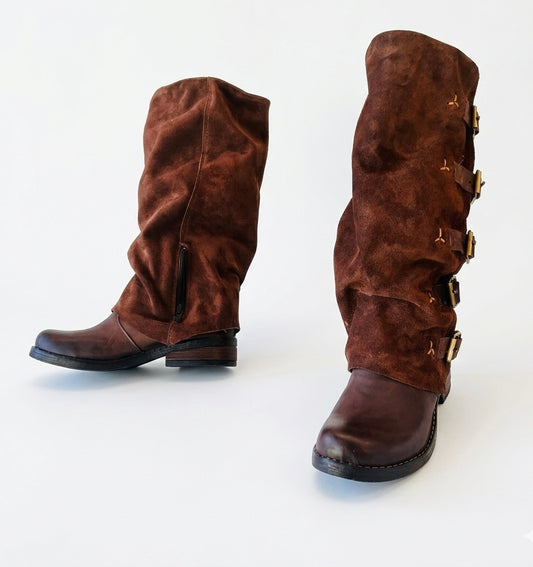 Bota premium reno y cuero liso difuminado