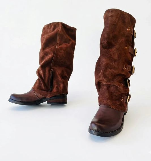 Bota premium reno y cuero liso difuminado