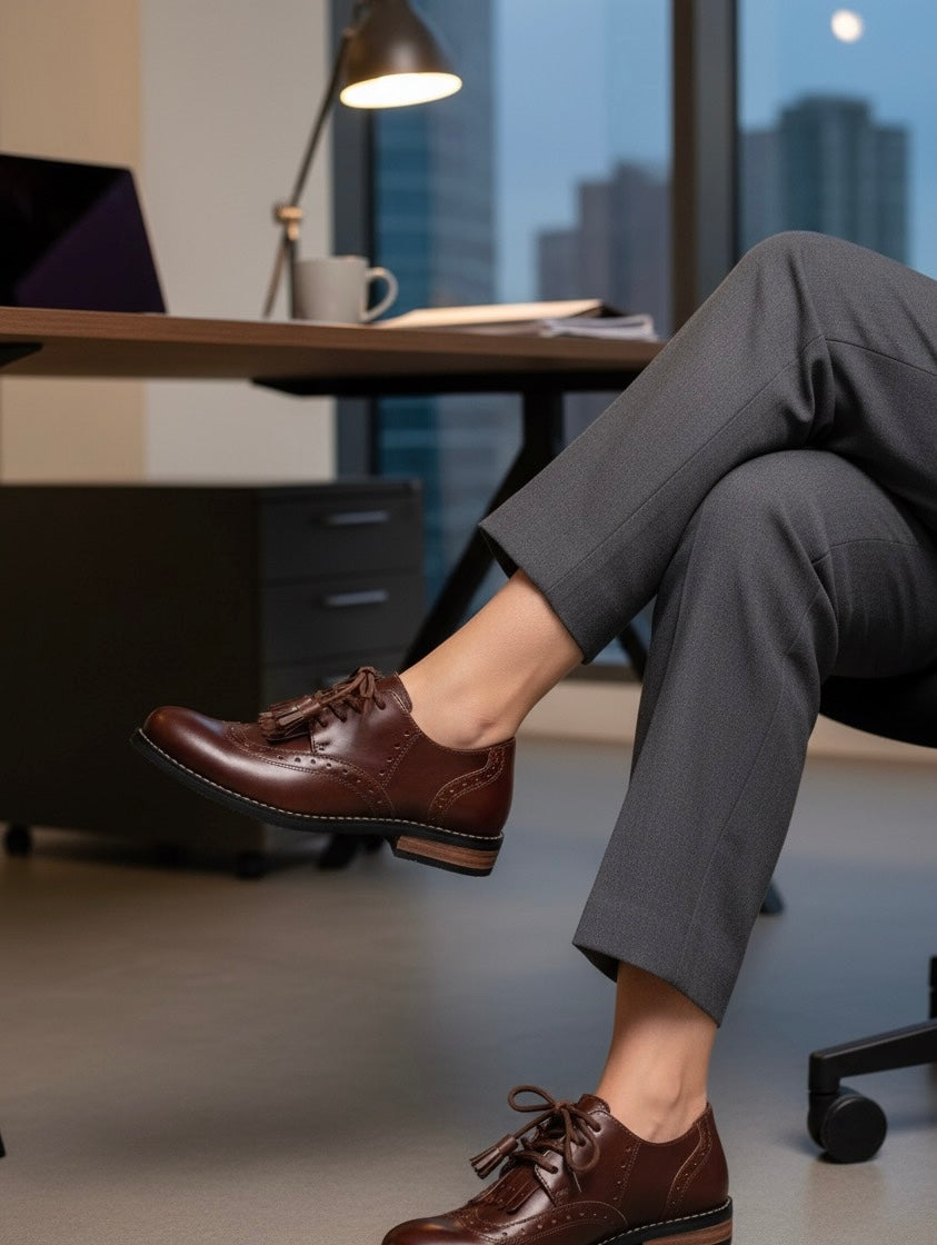 Zapato Oxford Cuero Mujer - Cordones Suela Baja Artesanal