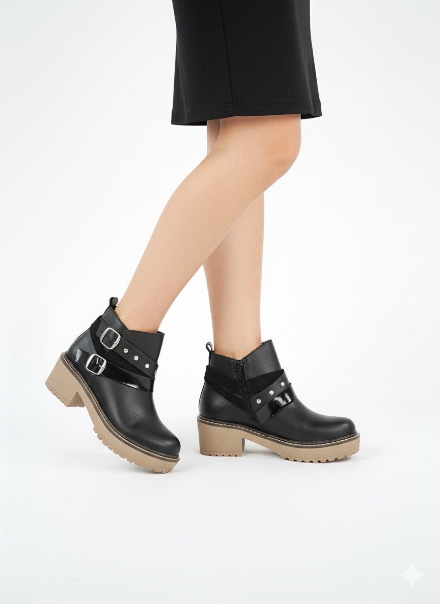 Botin cuero liso negro t/isidora - juanfranko zapatos