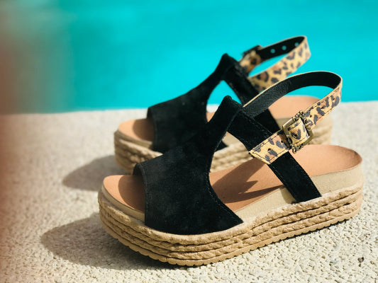 sandalia de cuero bmp reno negro a/print - juanfranko zapatos