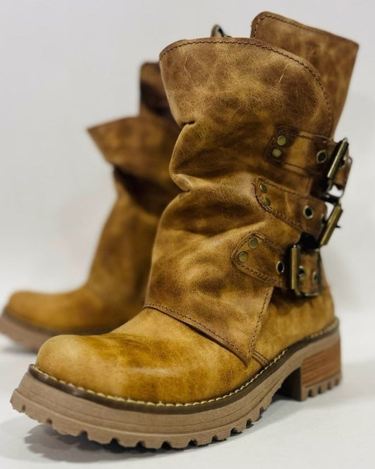 Bota Cuero Perla Óxido - Hebillas Envejecidas Vintage - juanfranko zapatos