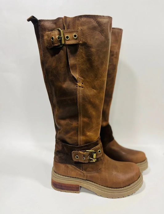 bota de cuero de mujer larga cuero crazy cafe ajustable - juanfranko zapatos