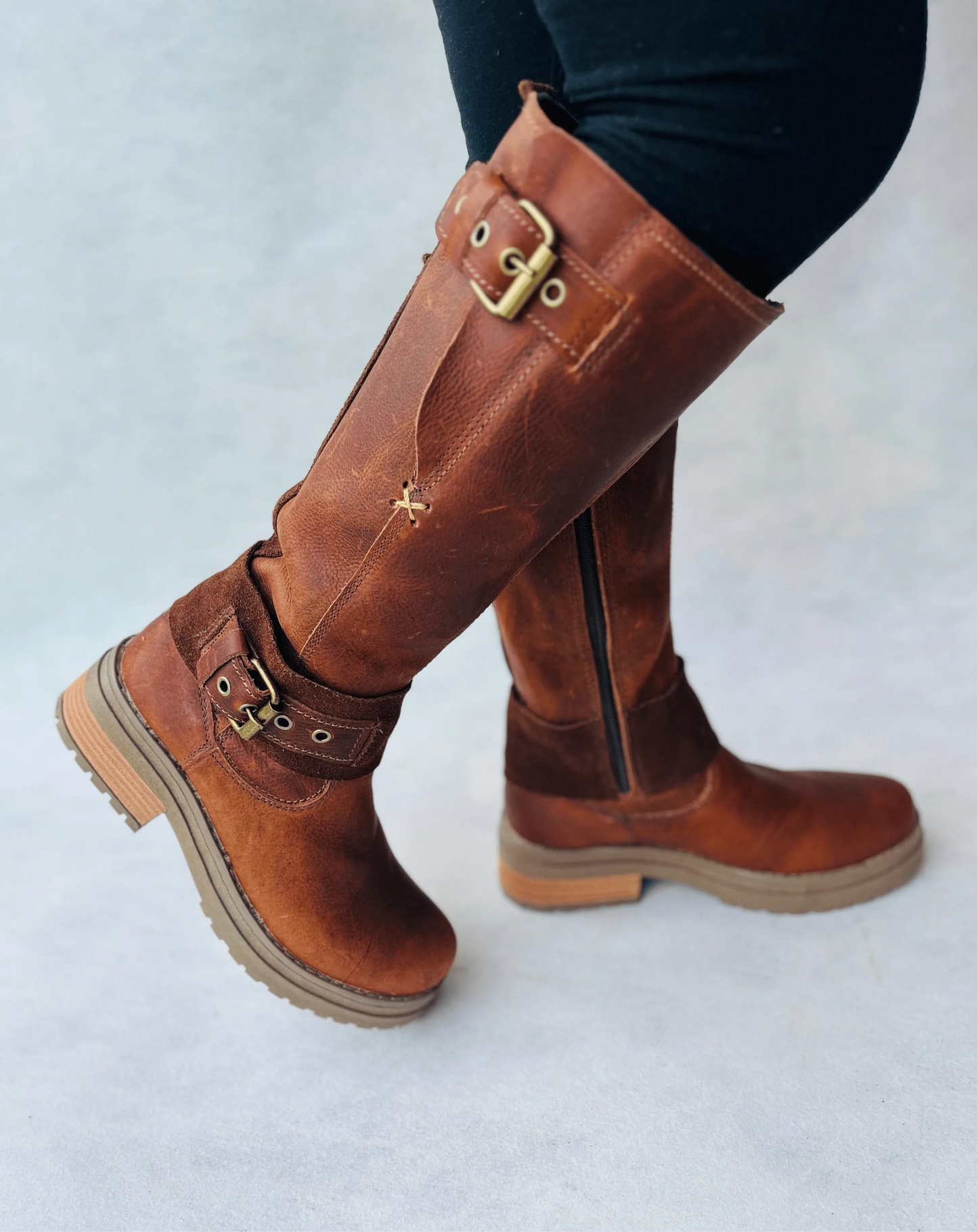 bota de cuero flowter cafe cobre completa - juanfranko zapatos