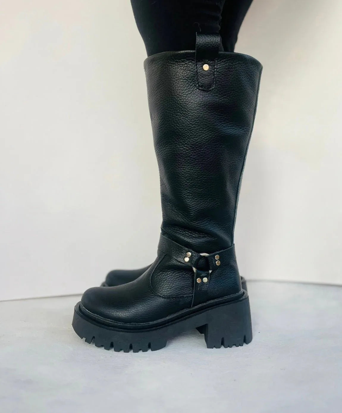 Bota de cuero negro silver ring - juanfranko zapatos