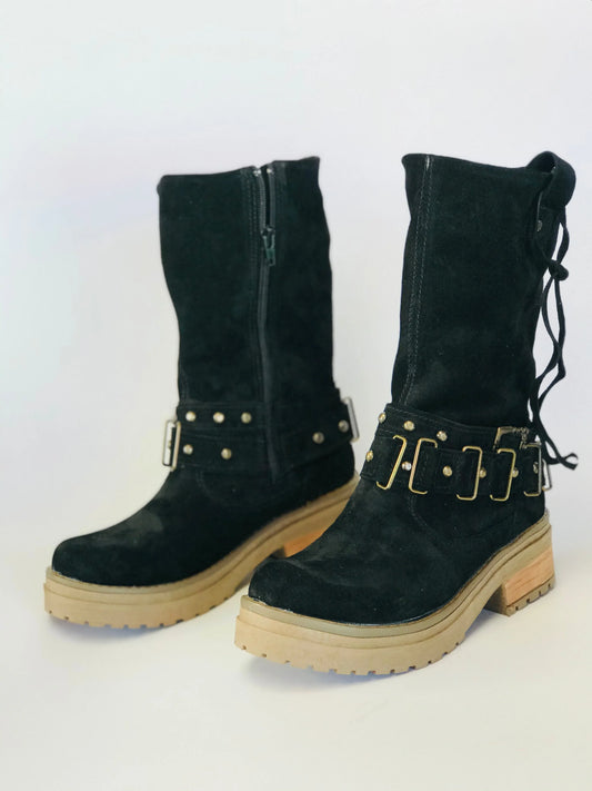 Bota de cuero reno negro corta pasadores - juanfranko zapatos