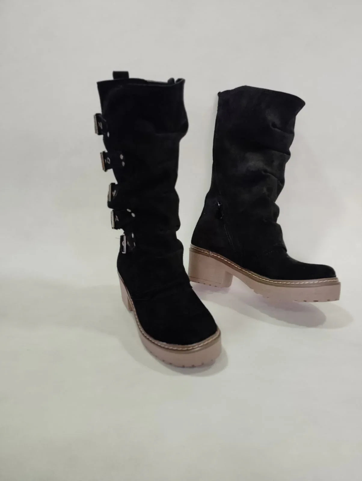Bota perla cuero reno negro edición especial 35 cm 5 hebillas premium - juanfranko zapatos