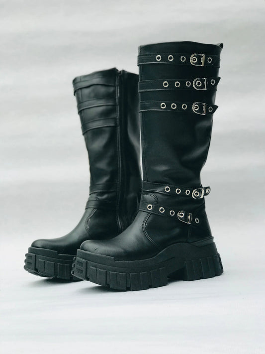 Botas de Cuero Mujer Amy Rock - Estilo Rockero con Hebillas - juanfranko zapatos