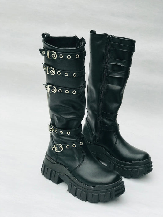 Botas de Cuero Mujer Amy Rock - Estilo Rockero con Hebillas - juanfranko zapatos