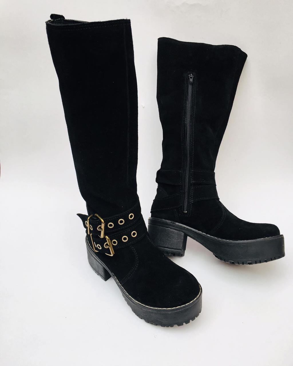 Botas de Cuero Mujer Negro con Correas - Estilo y Comodidad - juanfranko zapatos