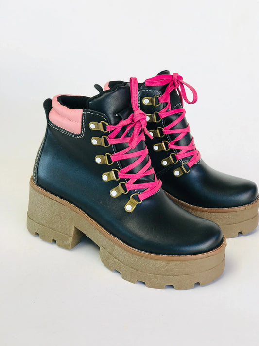 Botin de cuero rosy black pink - juanfranko zapatos