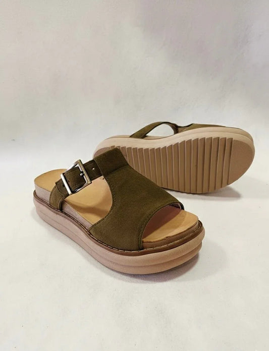 Sandalia bmp verde musgo cuero reno natural - juanfranko zapatos