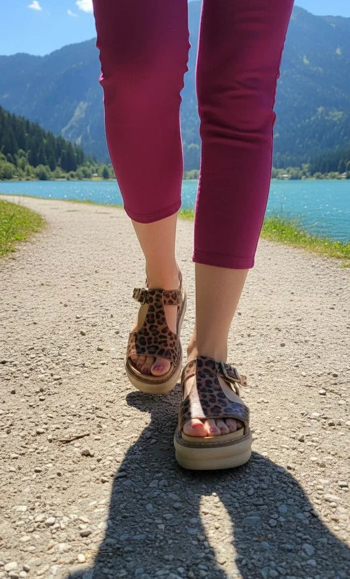 Sandalia cuero animal print leopardo - juanfranko zapatos