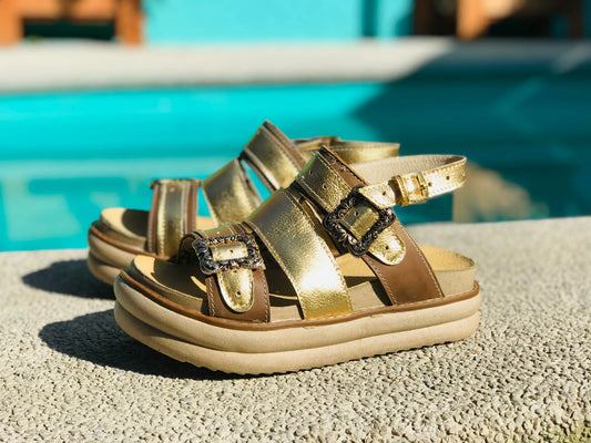 Sandalia de cuero café golden - juanfranko zapatos