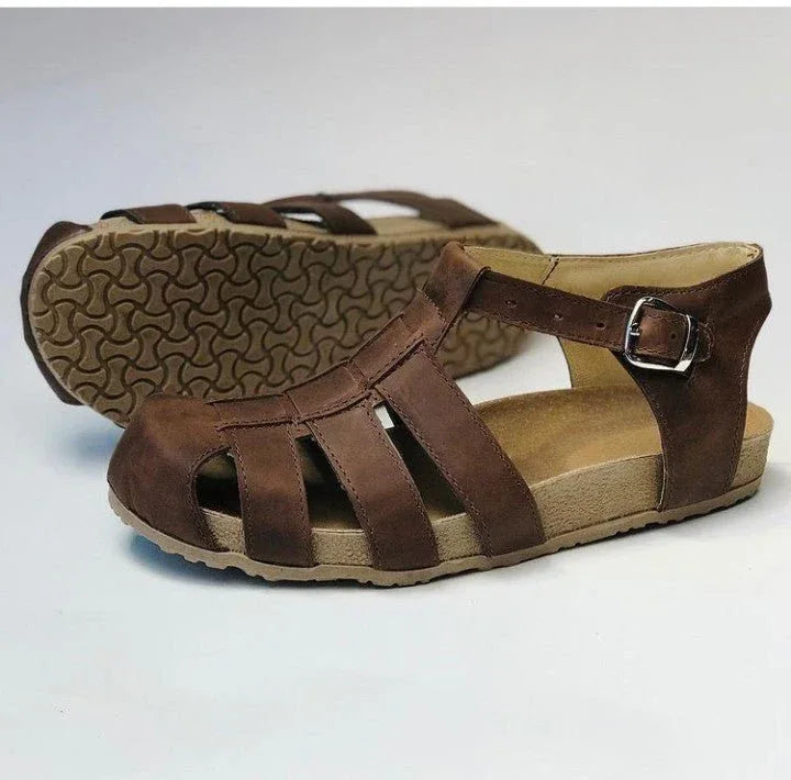 sandalia de cuero con punta franciscana baja - juanfranko zapatos