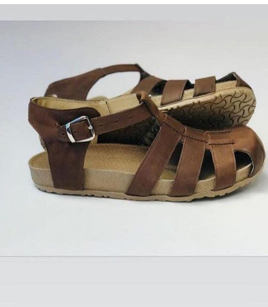 sandalia de cuero con punta franciscana baja - juanfranko zapatos