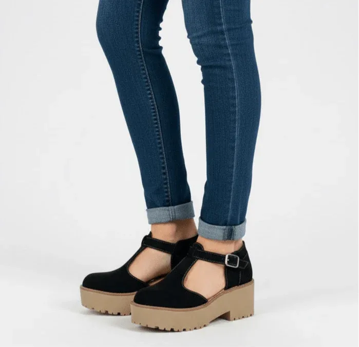 Zapato abierto primavera suela 6.5 cm cuero reno negro - juanfranko zapatos