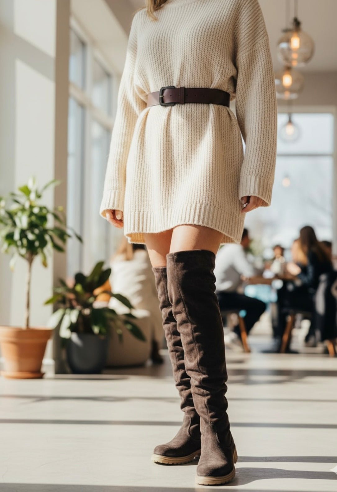 Bota Larga 50cm Cuero Reno Café Moro Mujer - Premium Artesanal - juanfranko zapatos