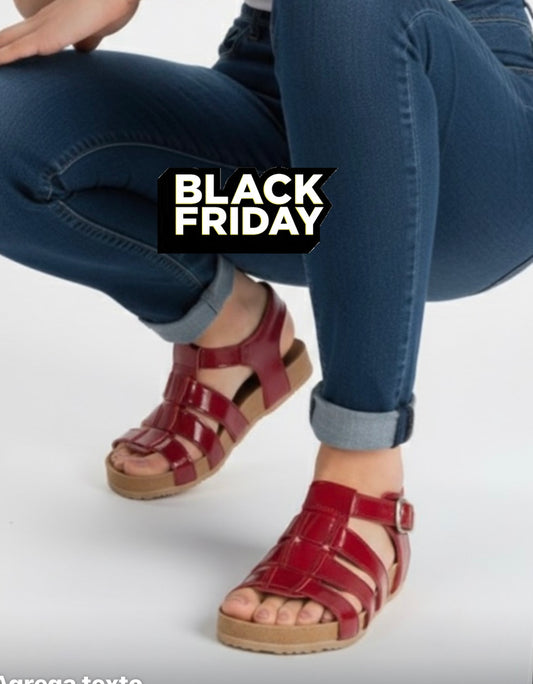 Sandalia 3 correas cuero richatto rojo