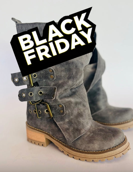 Bota de cuero perla gris