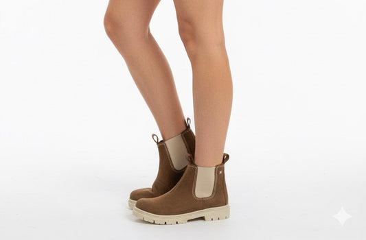 Botin cuero chelsea suela baja color hueso