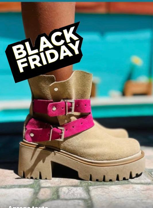 Botín verano de Cuero Reno Natural Mujer - Hebillas Metálicas Artesanal