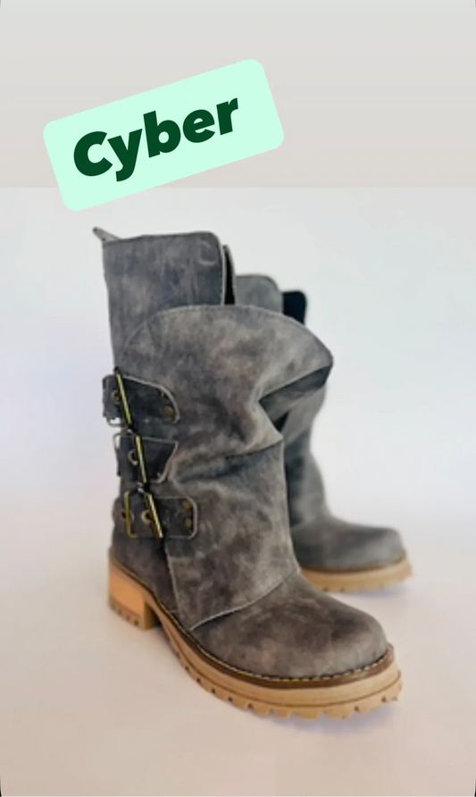 Bota de cuero perla gris