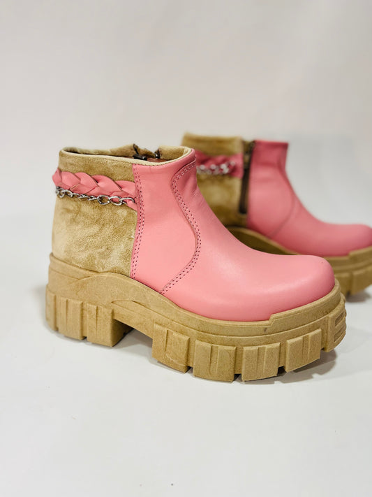 Botin cuero rosa beige