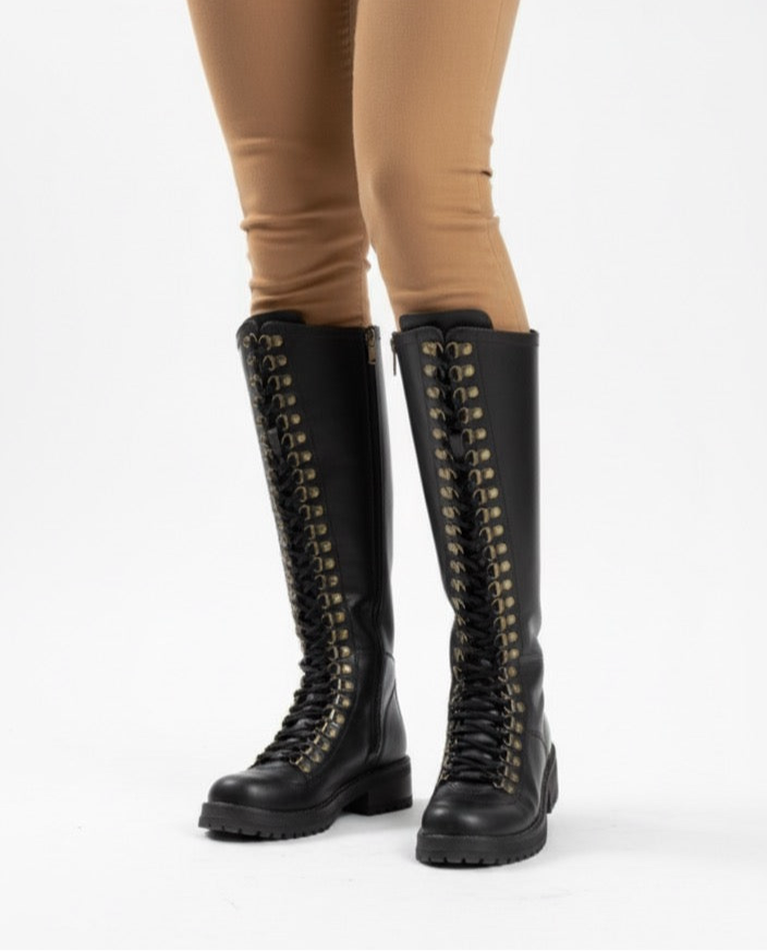 Bota larga cuero premium ganchos