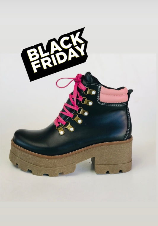 Botin de cuero rosy black pink