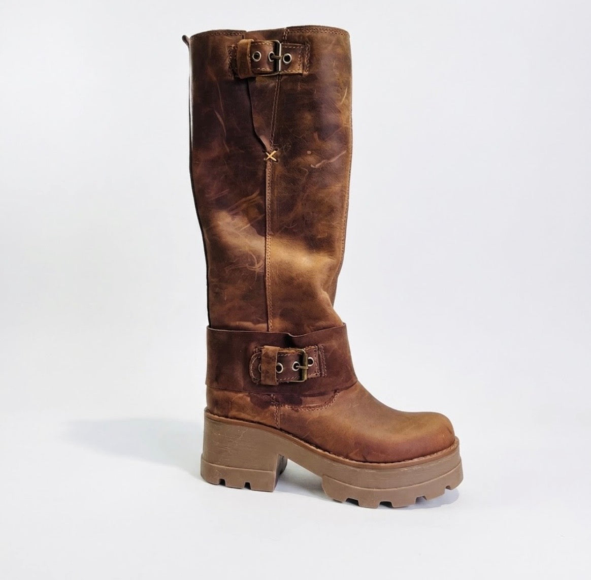 Bota ajustable cuero cafe chocolate suela 6.5