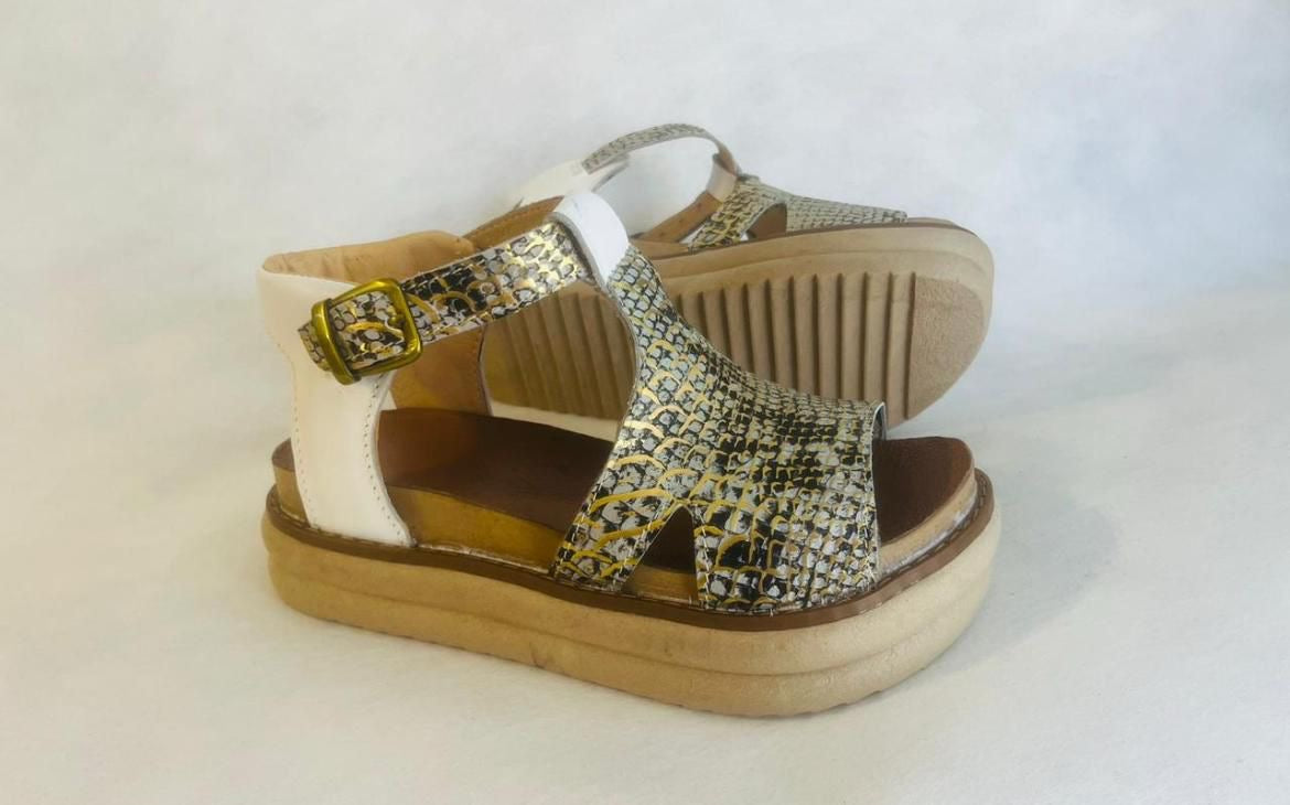 Sandalia cuero mujer Reptil white