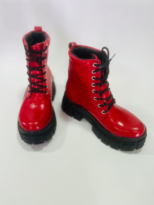 Botin de cuero de mujer  largo cuero richatto rojo - juanfranko zapatos