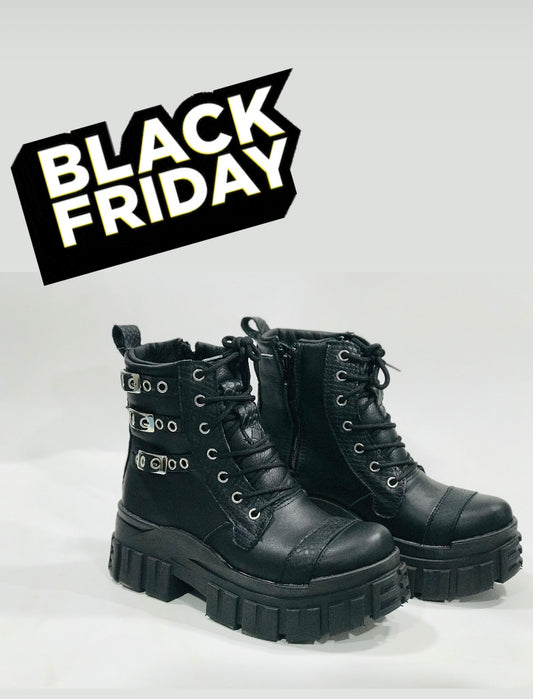 Botines de Cuero Mujer Negro Amy - Diseño Reptil