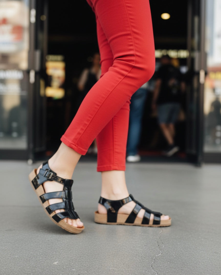 Sandalia cuero richatto negro suela baja