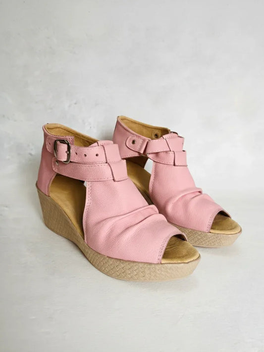 Sandalia wedges cuero rosa