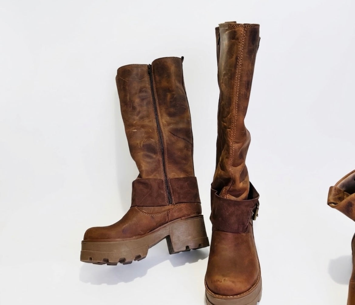 Bota ajustable cuero cafe chocolate suela 6.5