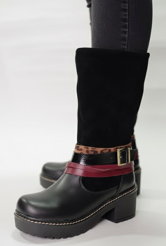 Bota 2 cueros  black