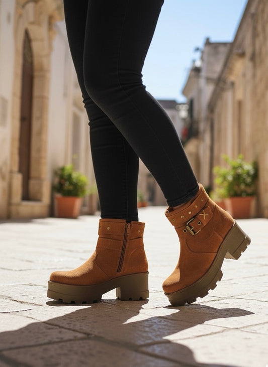 Botin de cuero reno x camel