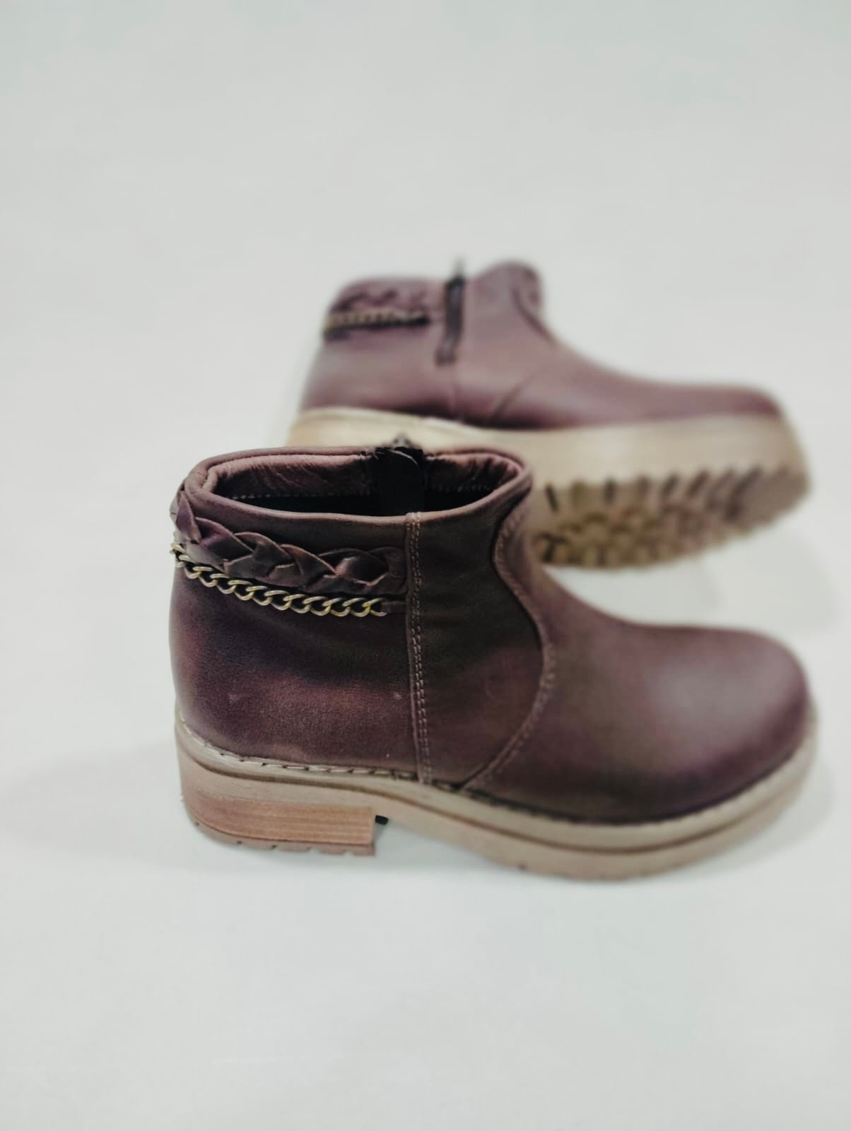 Botin cuero café liso trenza - juanfranko zapatos